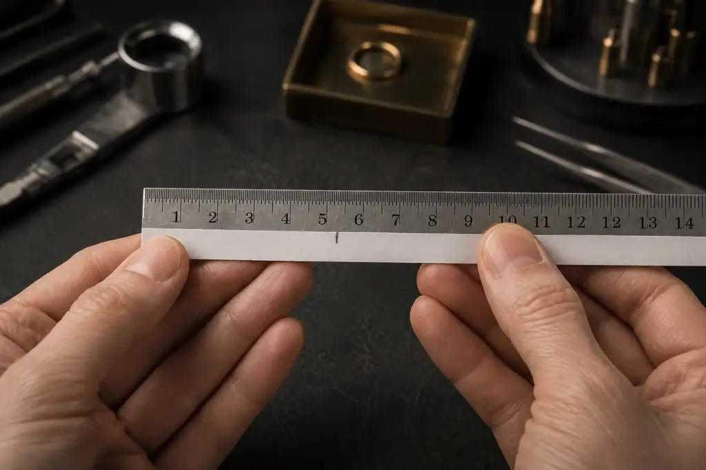 แหวนวงกว้างสัมผัสนิ้วมากกว่า ควรทดสอบด้วย ring sizer ที่มีความกว้างใกล้เคียงกับแบบจริง